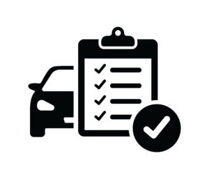 a car with a clipboard checklist